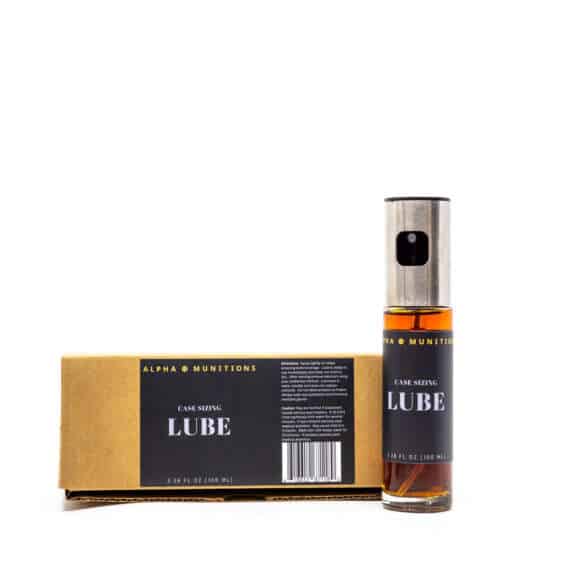 Alpha Munitions Sprayable Case Lube with sturdy shipping box.